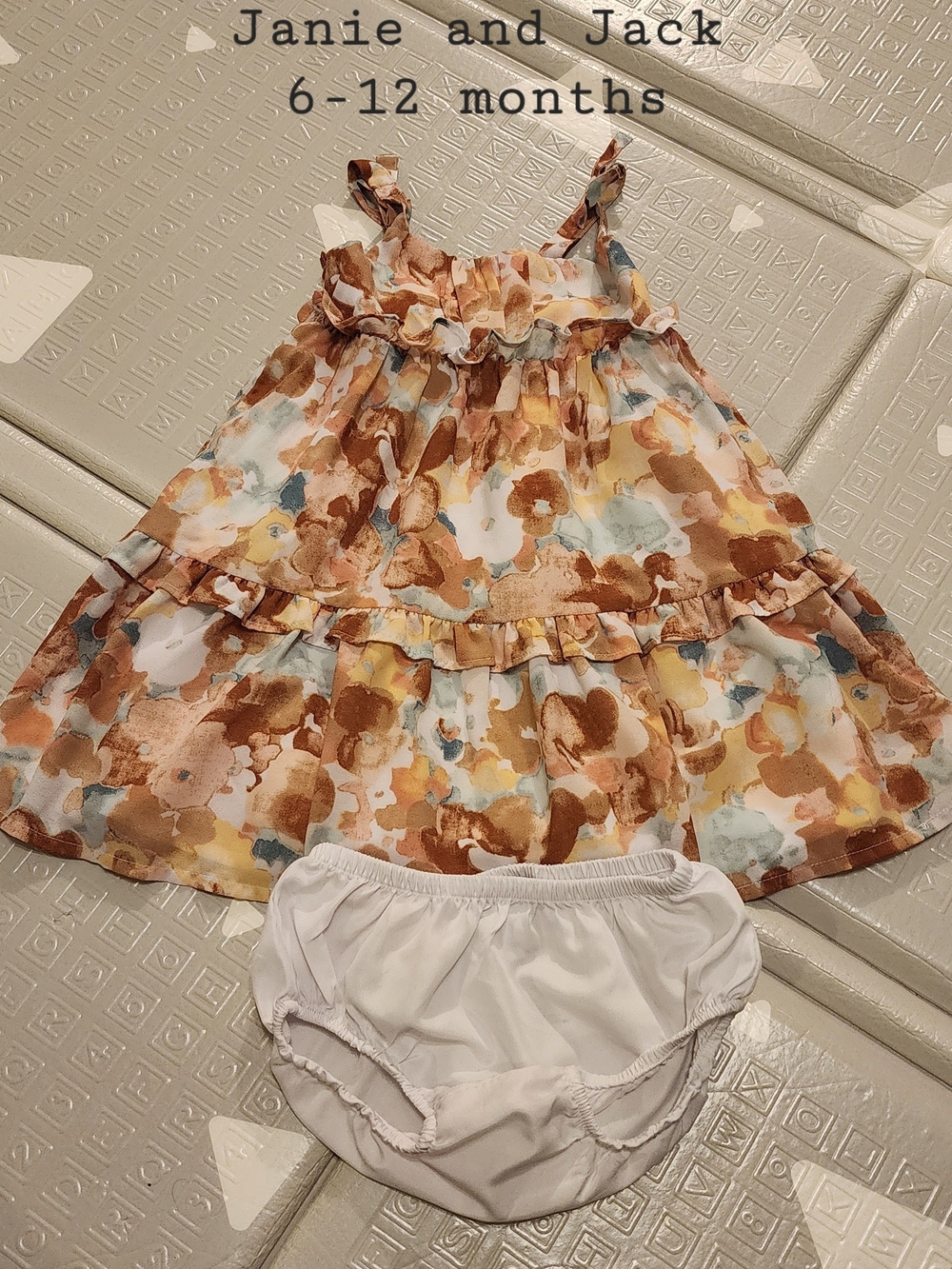 Janie and Jack Floral Ruffle Dress with White Bloomers - Brown, Blue, Yellow